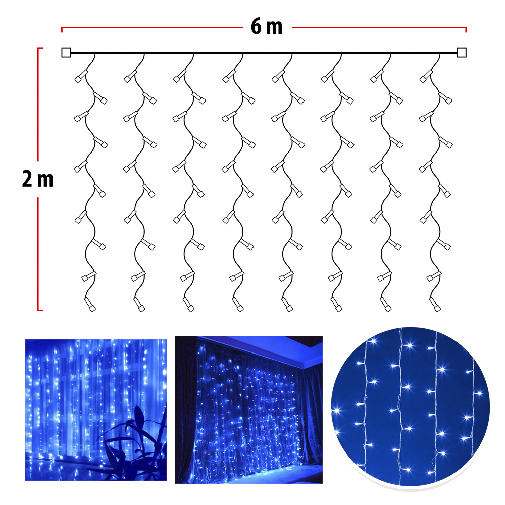 Luz Cascada 6X2 Metros 480 LED Luces Navidad Azul 480LEDA1